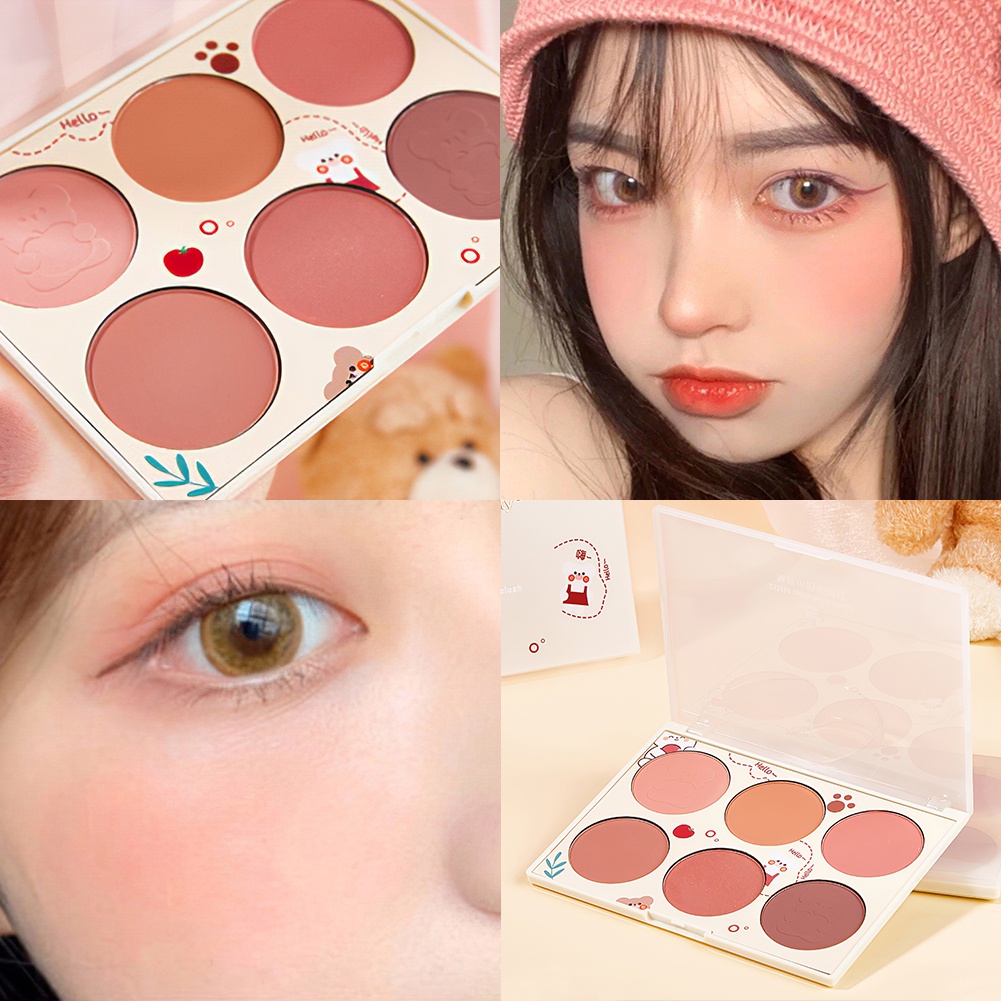 KISS BEAUTY Bảng phấn má hồng GECOMO 6 màu sắc tự nhiên chống thấm nước dễ tẩy trang | BigBuy360 - bigbuy360.vn