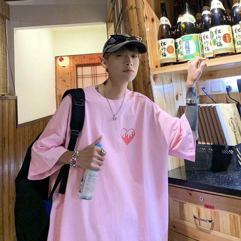 Áo thun tay lỡ hình tim lửa