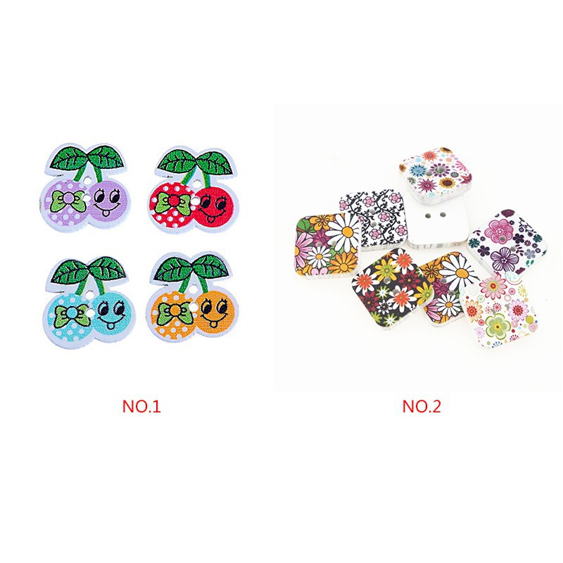 Set 50 khuy gỗ họa tiết xinh xắn