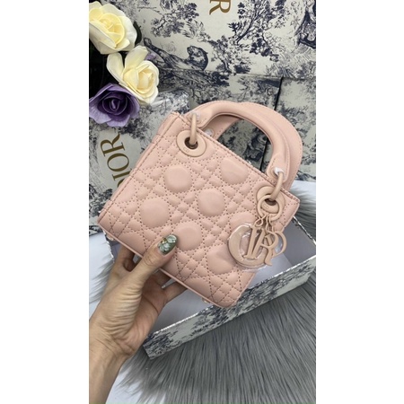 Túi Dio.r Lady màu hồng size 17 fullbox, sổ hãng