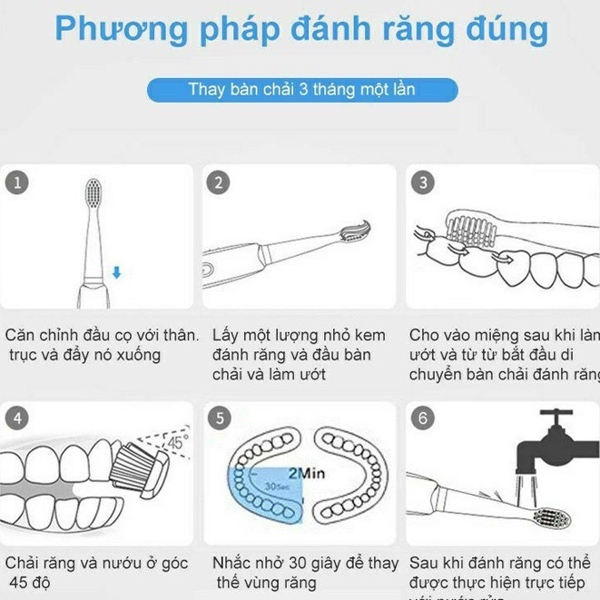 Bàn chải đánh răng, Bàn chải điện công nghệ rung sóng âm cao cấp tặng kèm 4 đầu bàn chải