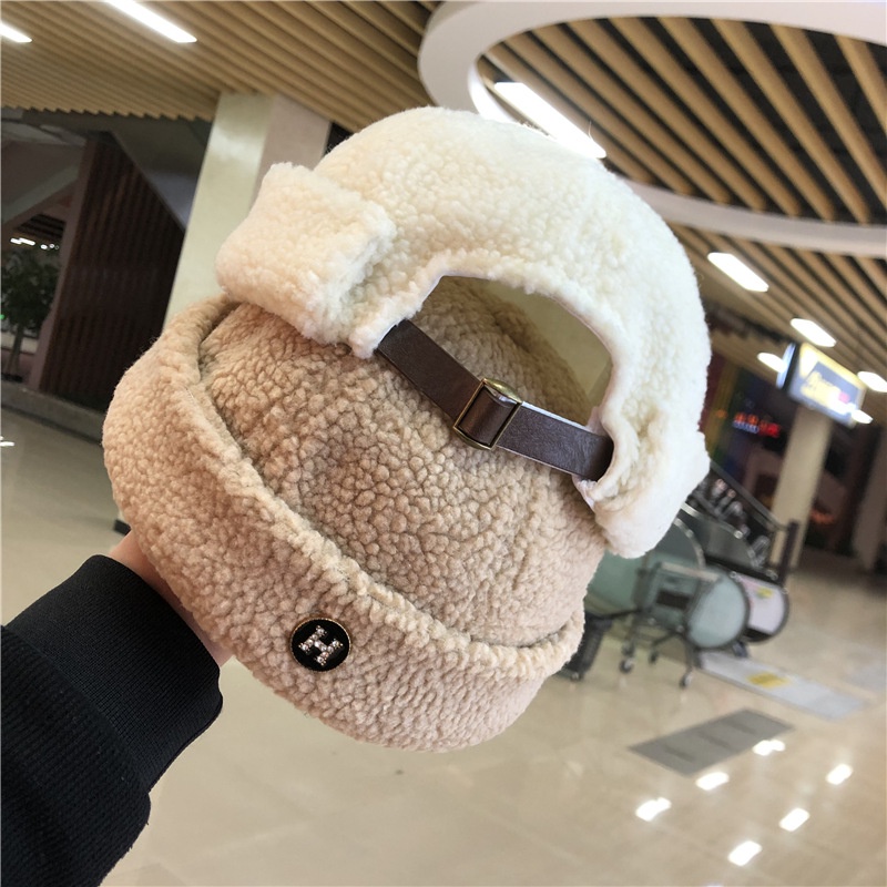 Mũ beret vải cashmere giả lông cừu phong cách retro thời trang mùa đông cho nam và nữ