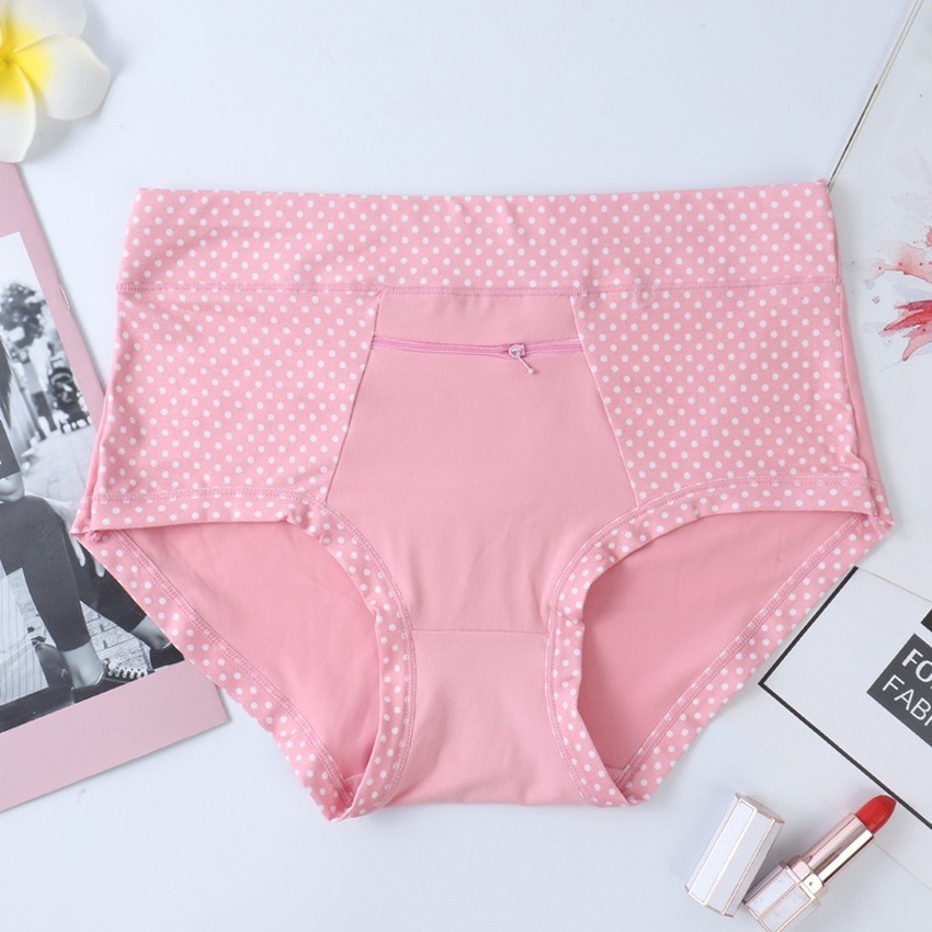 Quần Lót cotton Không Đường May Lưng Cao Có Túi Khóa Kéo plus size Cho Nữ