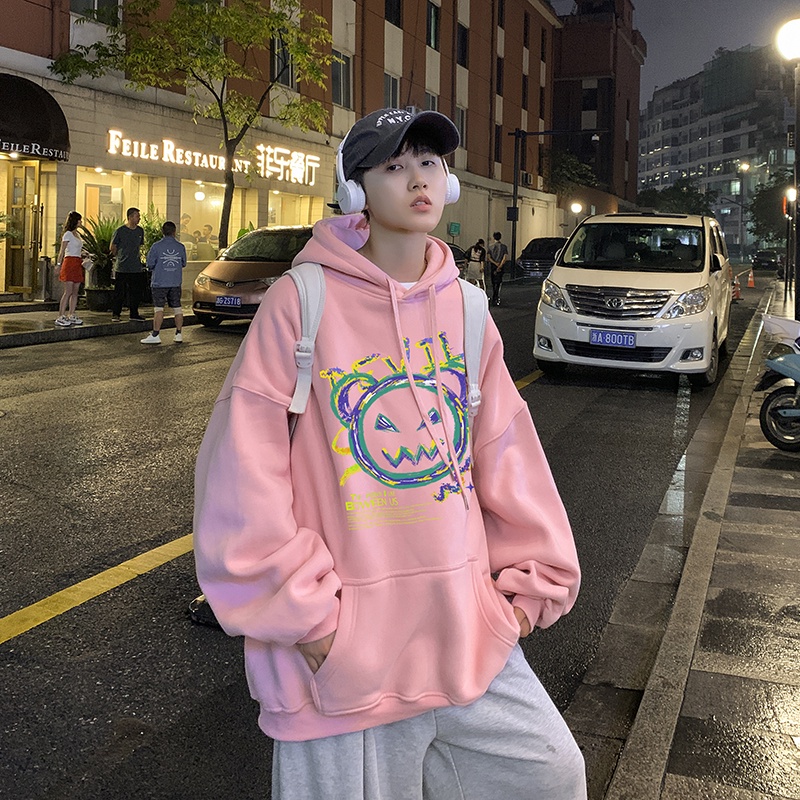 Áo khoác tay dài có nón in hình mặt quỷ cá tính cho nam