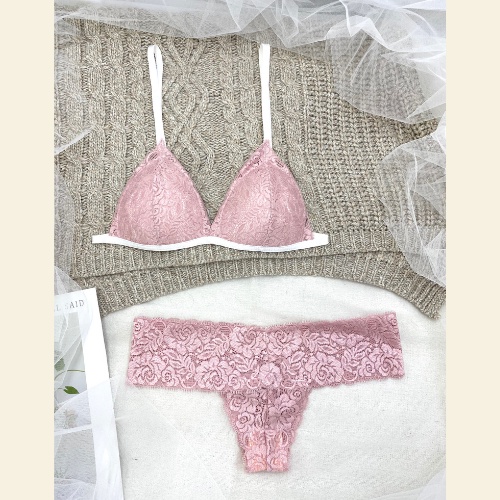 Đồ lót nữ màu hống phấn vải ren cao cấp thoáng khí nguyên set gồm áo + quần BRAHY 107