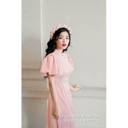 Áo dài lụa vai phồng tay bèo duyên dáng MinhAnhFashion