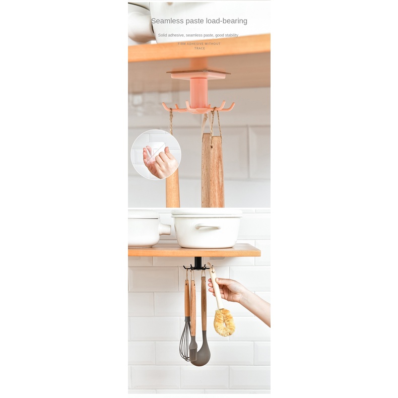 Móc Treo Đồ 6 Móc Có Thể Xoay Được Gắn Tường Không Đục Lỗ Đa Năng Dành Cho Nhà Bếp/Phòng Tắm