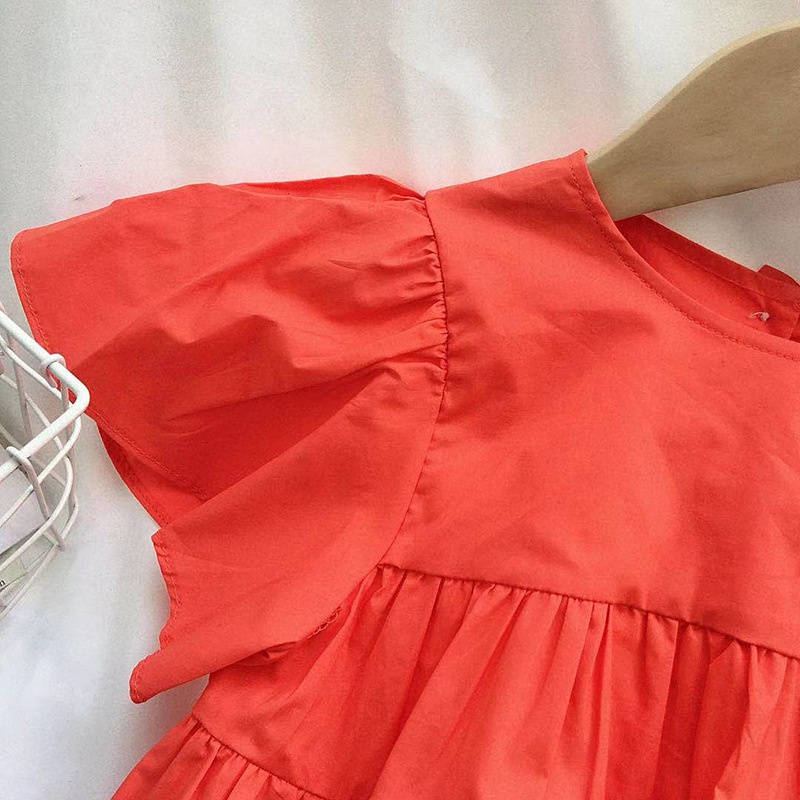 Đầm công chúa tay phồng cổ tròn màu trơn phong cách Hàn Quốc cho bé gái 3-8t