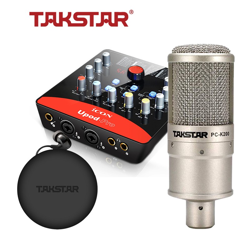 Bộ Mic Livestream Chính Hãng Đầy Đủ Sound Card Icon Upod Pro, Mic Takstar PC-K200, Tai Nghe TS-2260 &amp; Phụ Kiện