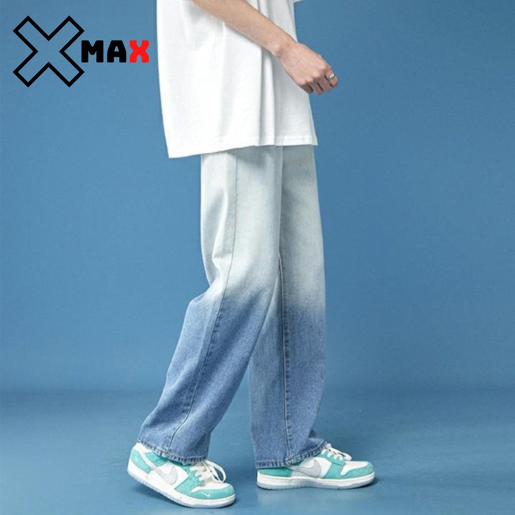 Quần jean nam baggy Wash 2 màu xanh trắng và xám Xmax quần bò dáng ống suông rộng dáng đứng vải jeans cao cấp Xmax B002