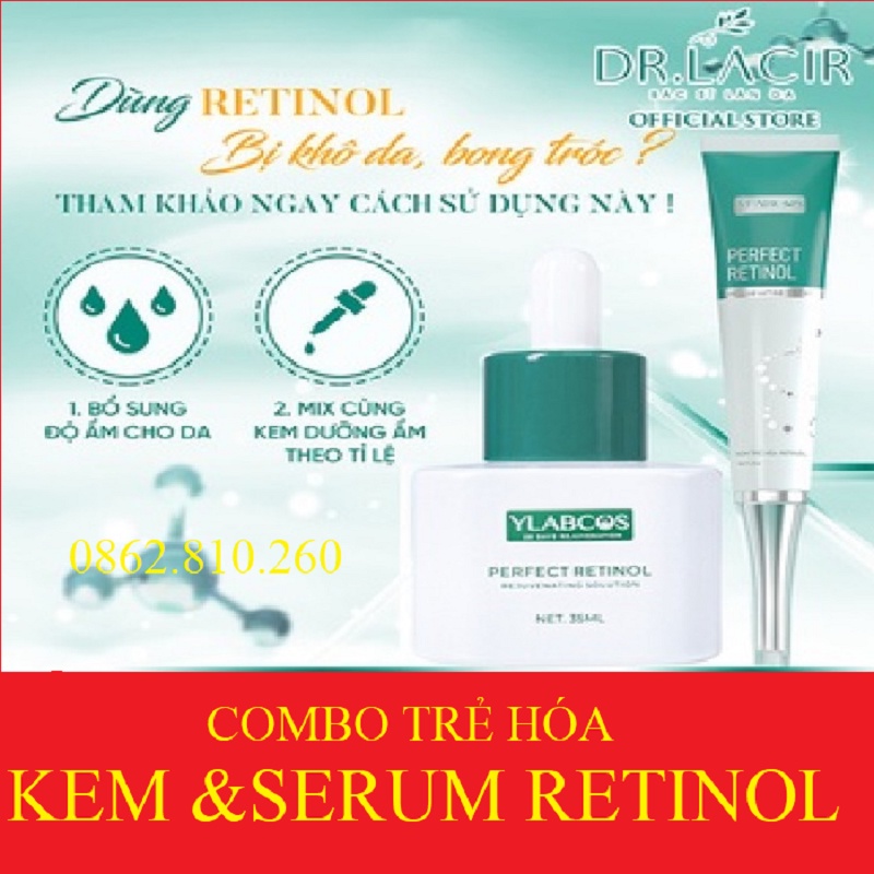 Bộ sp tái tạo và trẻ hóa làn da kem cream và serum Retinol Ylabcos 60ML drlacir dr lacir