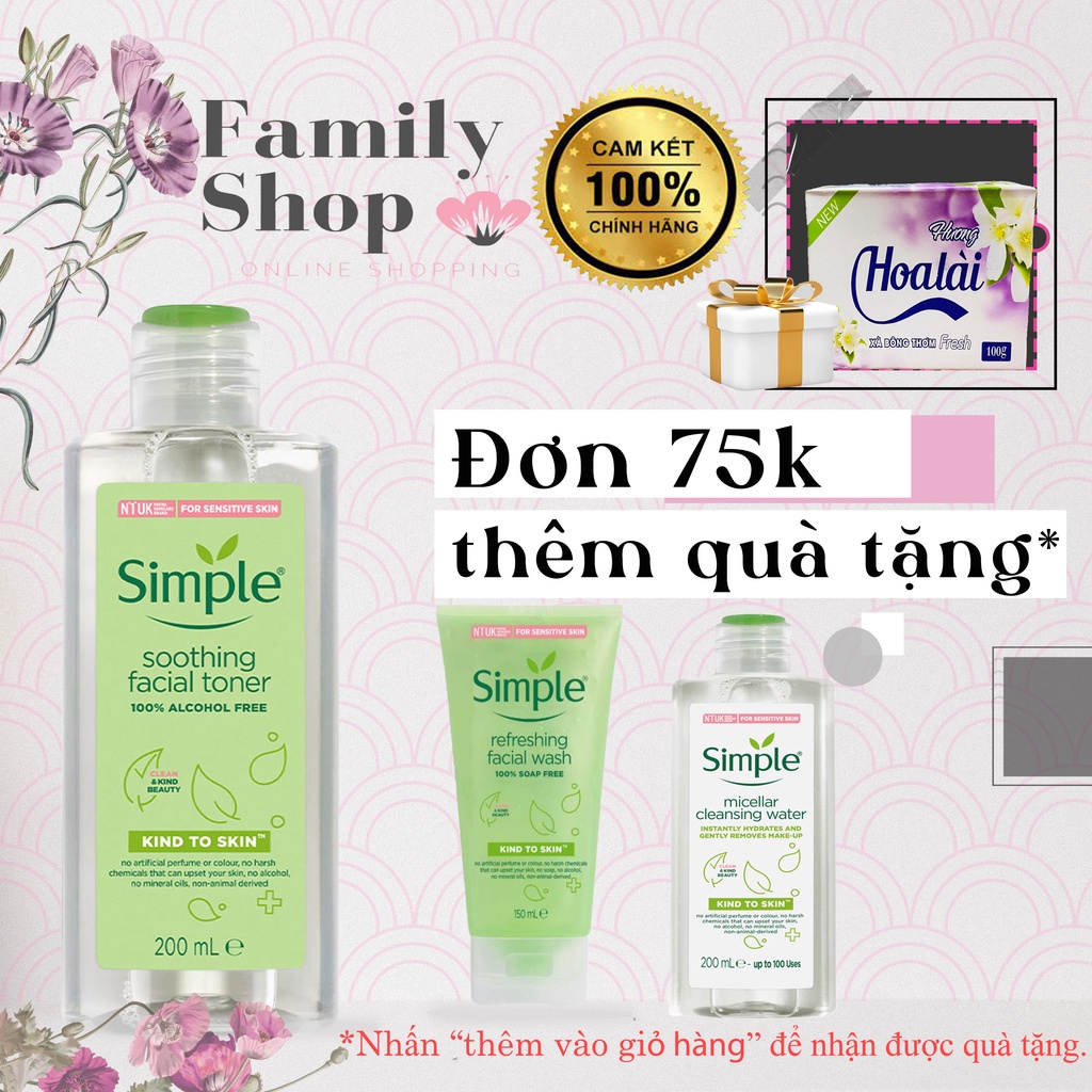 [Hàng Chính Hãng] 1 Nước Hoa Hồng Simple 200ml Tặng Thêm Xà Phồng Hoa Lài