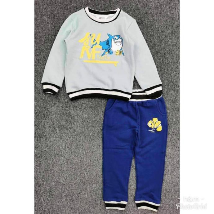 Branded Ori H&M Hnm Hm Áo Sweater Chạy Bộ Hình Cá Mập Cho Bé Trai - 2Y