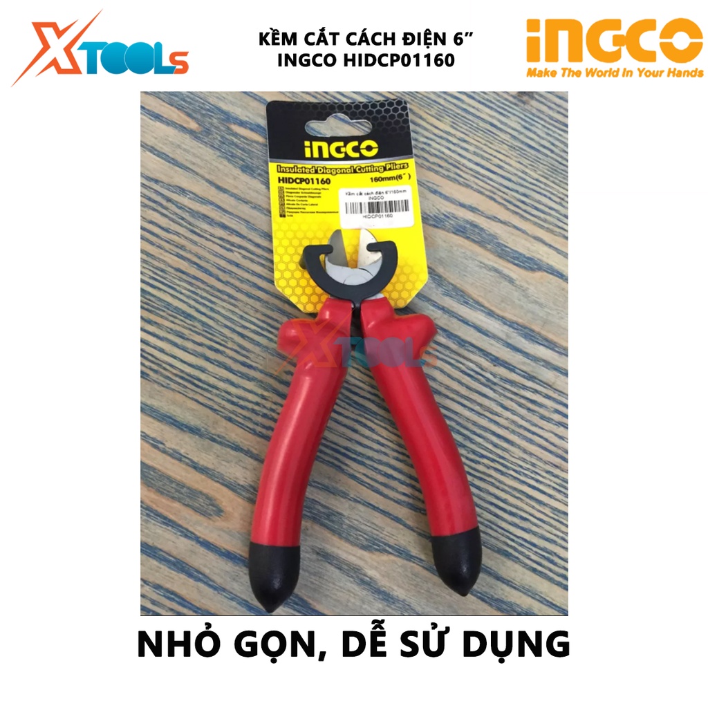 Kìm cắt cách điện INGCO HIDCP01160 | kềm cách điện Kích thước 6 inch/160mm Tay cầm bọc nhựa chuyên dụng và cách điện 100