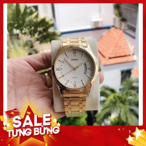 (Ảnh chụp thật) Đồng hồ nam Skmei 9069 dây thép không gỉ lịch ngày tự động - màu mới vàng kim -Hàng nhập khẩu
