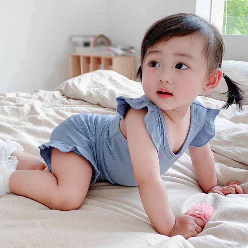 Bộ cộc tay tăm lạnh cạp cao phối bèo Hàn Quốc cho bé gái (7-21kg)