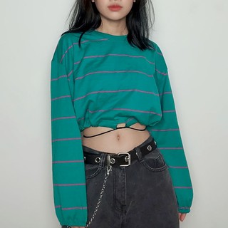 Áo thun crop top dài tay thắt eo cá tính RC002