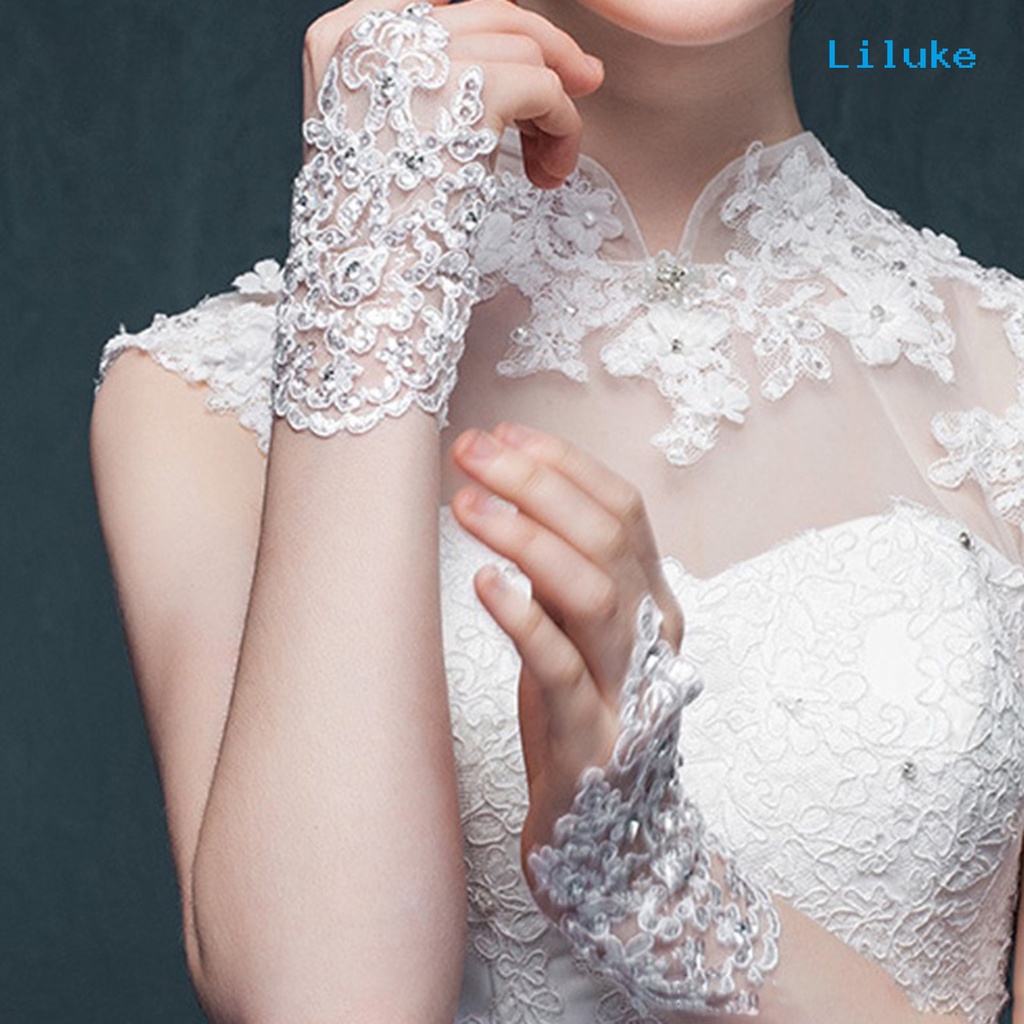 Găng Tay Ren Hở Ngón Mềm Mại Cho Cô Dâu