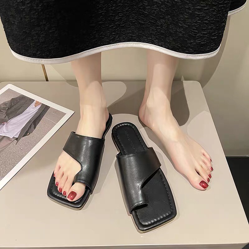 Free ship Dép nữ xỏ ngón hàn quốc, dép quai ngang 2 màu da mềm cực êm 104