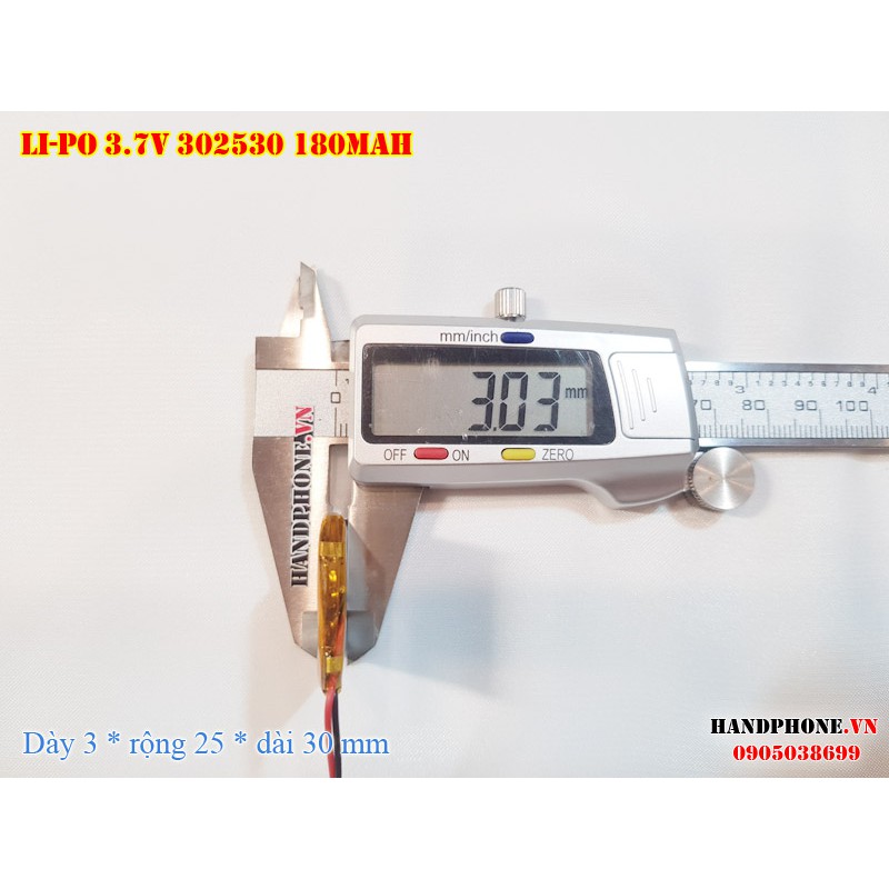 Pin Li-Po 3.7V 180mAh 302530 (Lithium Polymer) cho đồng hồ, smartwatch, loa Bluetooth, định vị GPS, camera