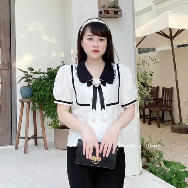 Áo sơ mi nữ viền cổ mix nơ