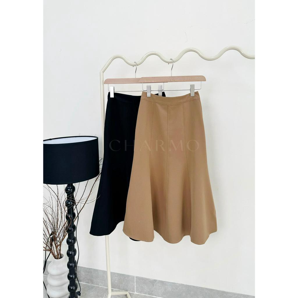 Chân váy thiết kế CHARMO dáng xòe vải cotton lụa tôn dáng Long Line Skirt