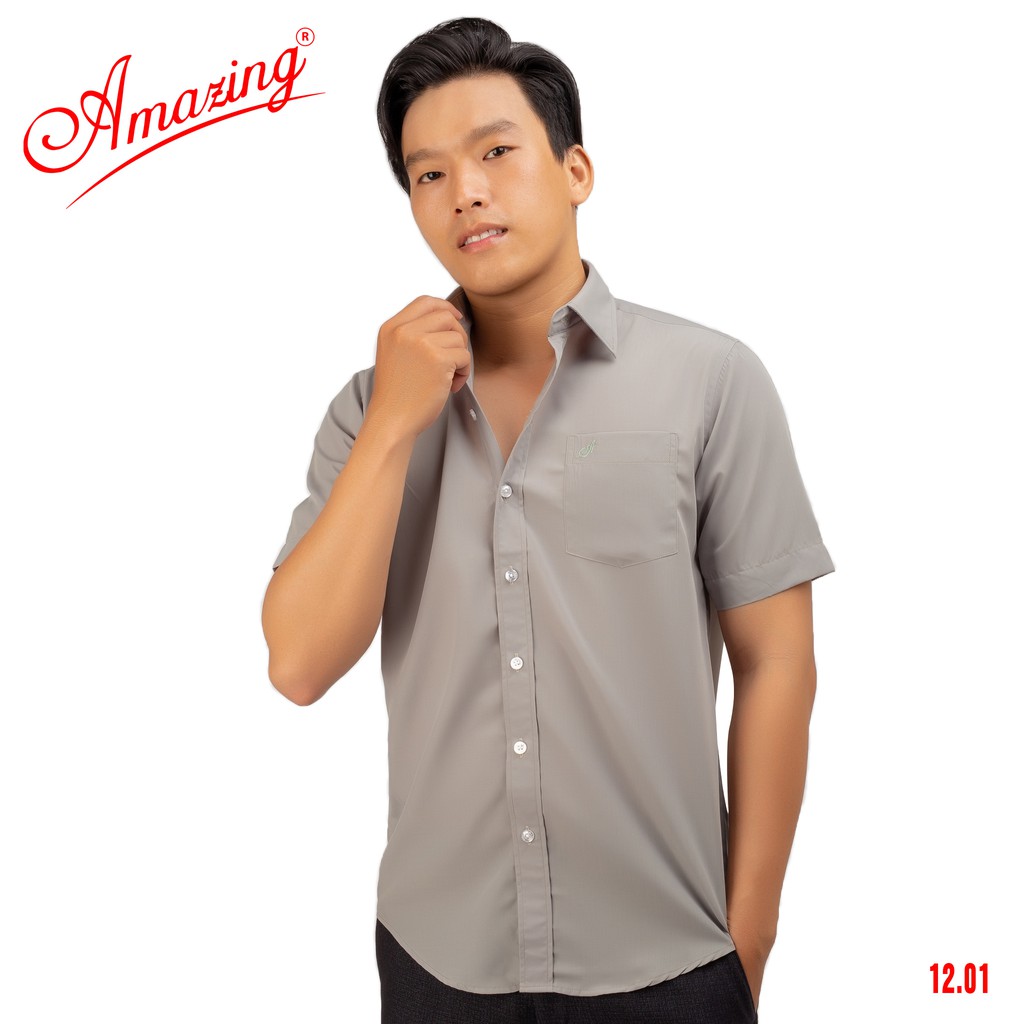 Áo sơ mi nam tay ngắn Amazing, size 50 dến 100kg, form dáng suông, vạt bầu, đường may tỉ mỉ