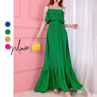 Đầm maxi nữ trơn 2 dây bèo mimix bw3200