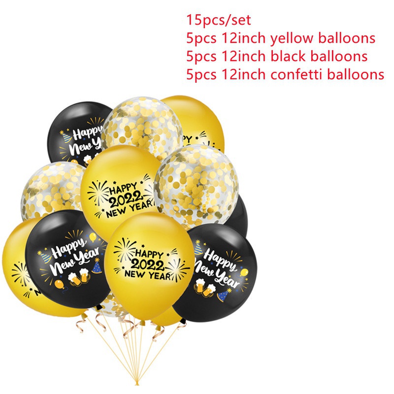 Màu vàng đen chúc mừng năm mới bong bóng lá nhôm đặt chai rượu bong bóng khí heli 2022 trang trí năm mới hạnh phúc trang trí tết