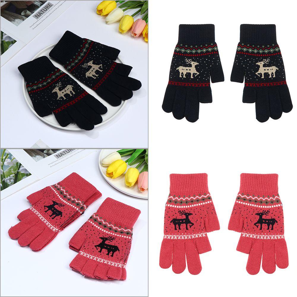 1 Đôi Găng Tay Len Hở Ngón Họa Tiết Hươu Hoạt Hình