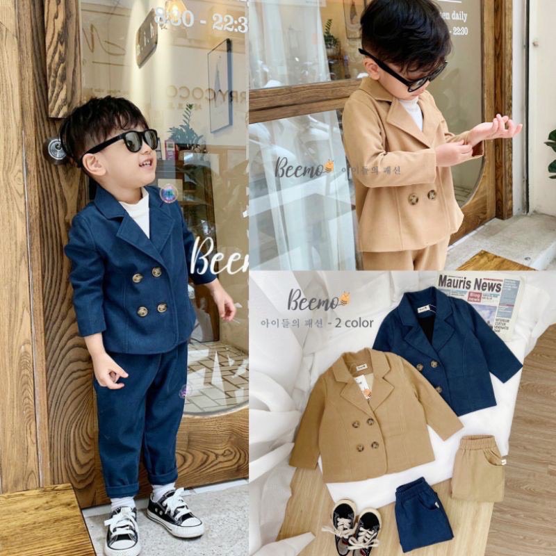 Set bộ vest nhung bé trai 4 khuy cực kì thời trang sành điệu
