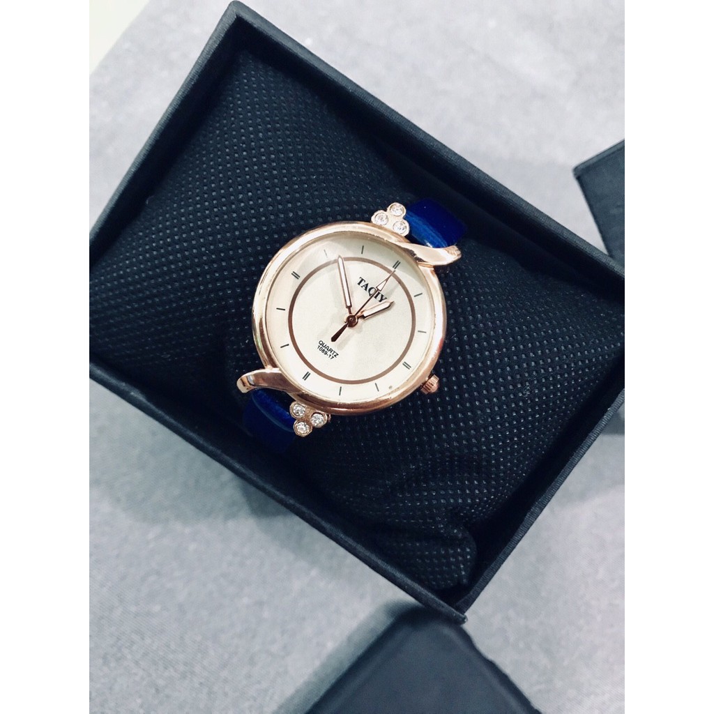 ( Giá Sỉ ) Đồng hồ thời trang nữ TaQiiYa mặt tròn dây da xanh cực đẹp STI1199