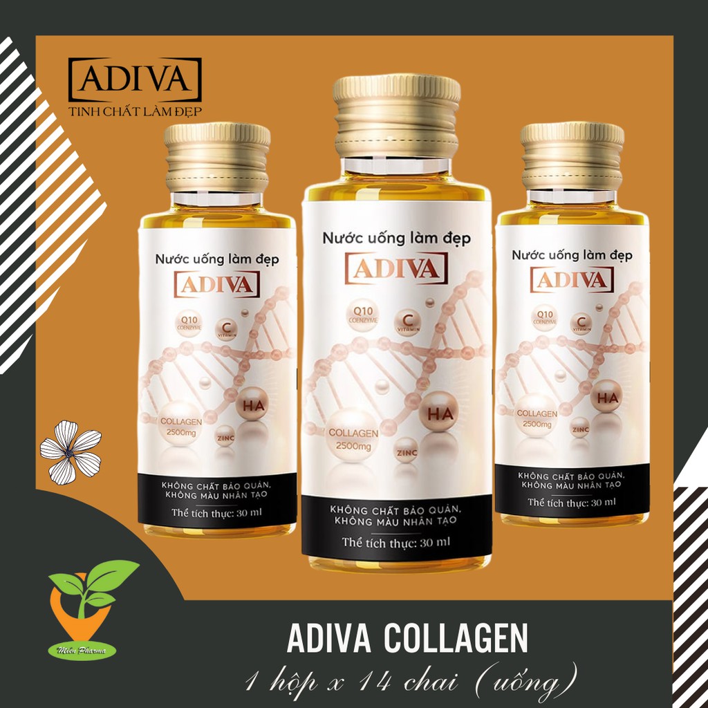 ADIVA Collagen [Hộp 14 chai] - Nước uống làm đẹp da, ngăn ngừa lão hoá [colagen]