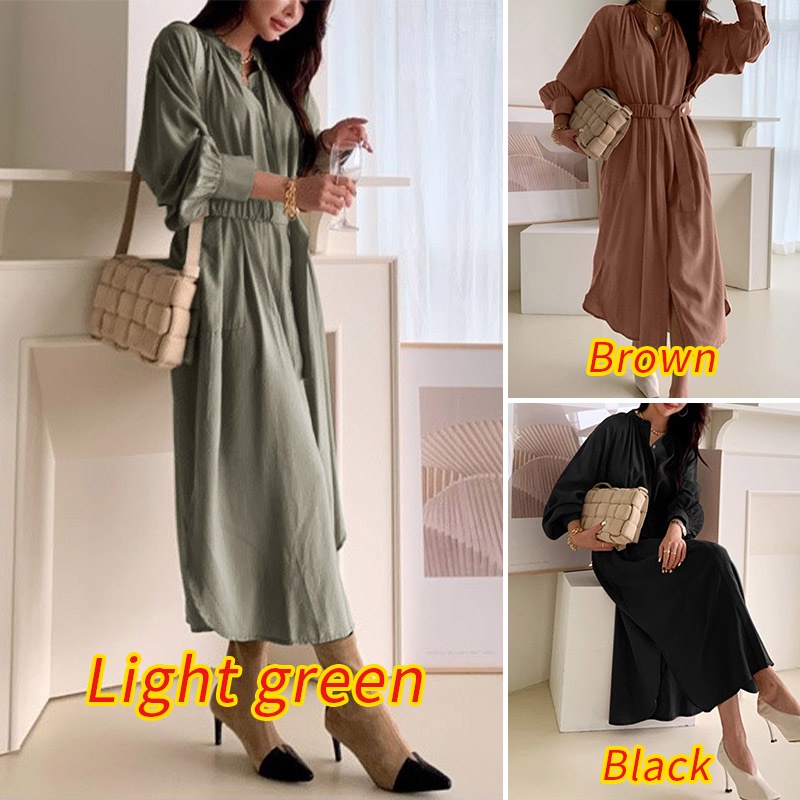 Đầm ZANZEA dáng dài tay phồng cài nút trước thời trang cho nữ