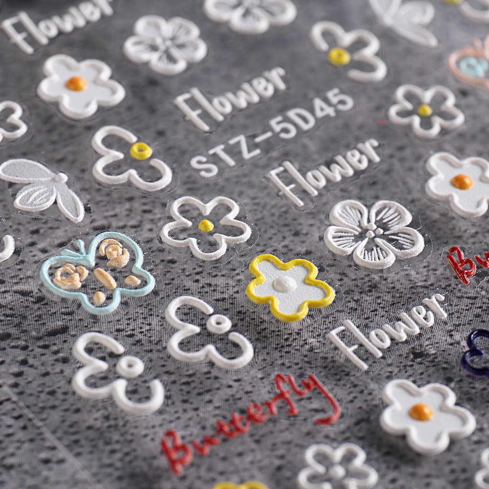 Nhãn Dán Trang Trí Móng Tay 5D Dập Nổi Họa Tiết Hoa Nhỏ Xinh Xắn