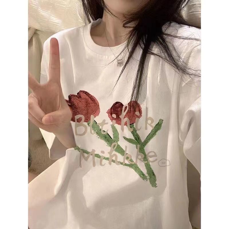 Áo Thun Trắng Trễ Vai 100% Cotton Dáng Rộng 2022 Thời Trang Mới Cho Nữ