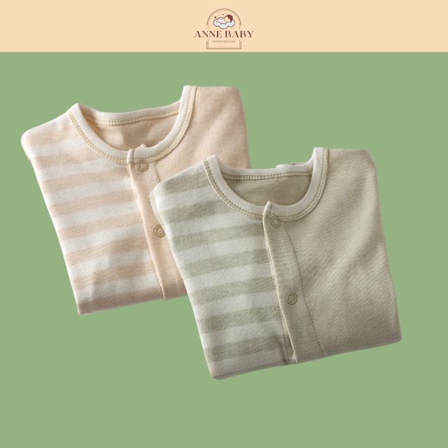 Bodysuit Mùa Hè Cho Bé Trai Bé Gái 0-2 Tuổi Cotton Organic Kẻ Sọc, Body Dài Tay Cho Bé Hữu Cơ Tự Nhiên