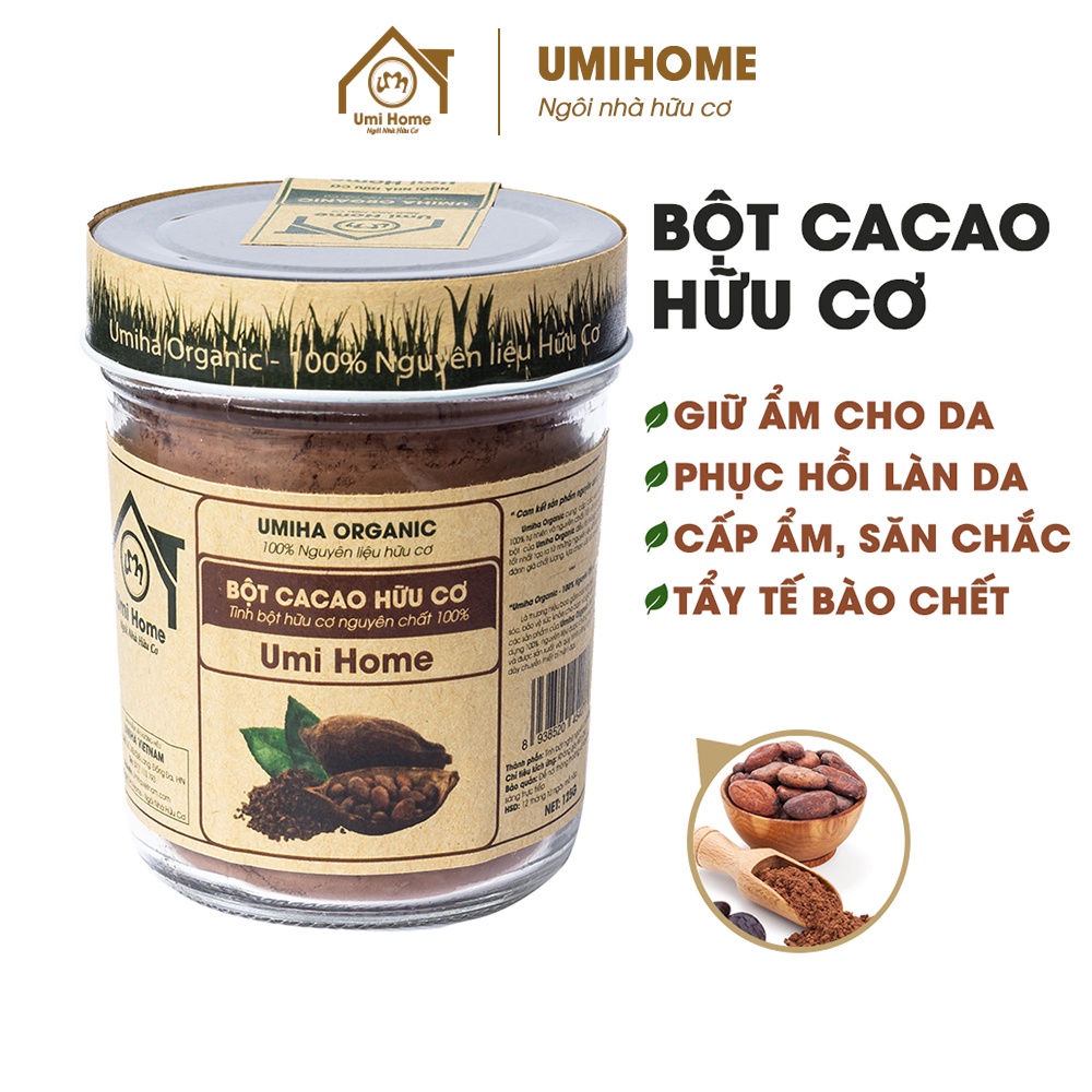 Bột Cacao nguyên chất UMIHOME hữu cơ 135g Uống và đắp mạt nạ dưỡng da