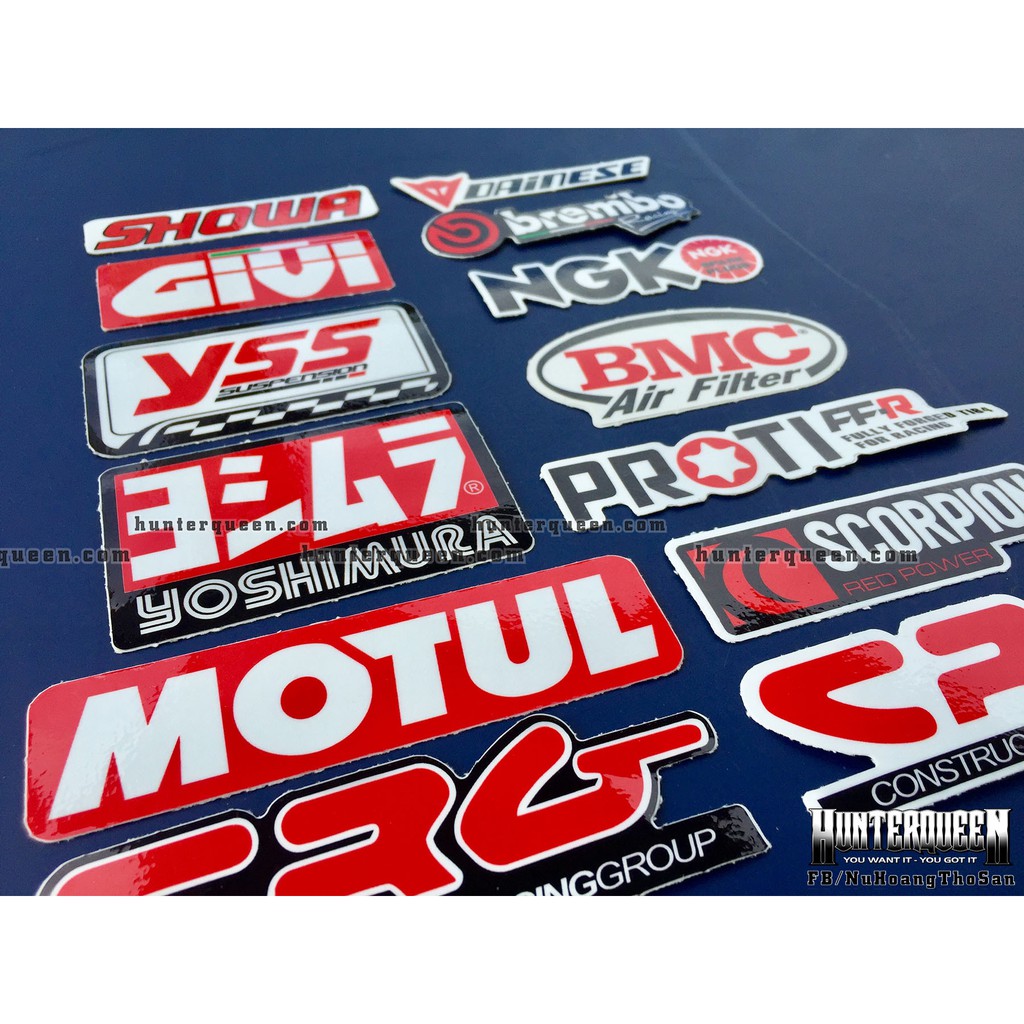 Bộ 13 logo đỏ trắng, decal dán xe máy, nón bảo hiểm.. Sticker chống nước, bền màu. Hình dán đẹp