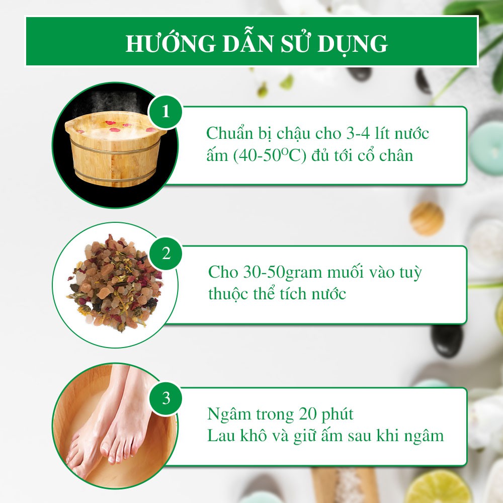 Muối Ngâm Chân Thảo Mộc Thảo Linh 500g - Đá muối hồng Himalaya - Giảm nhức mỏi, hôi chân, ngủ ngon hơn