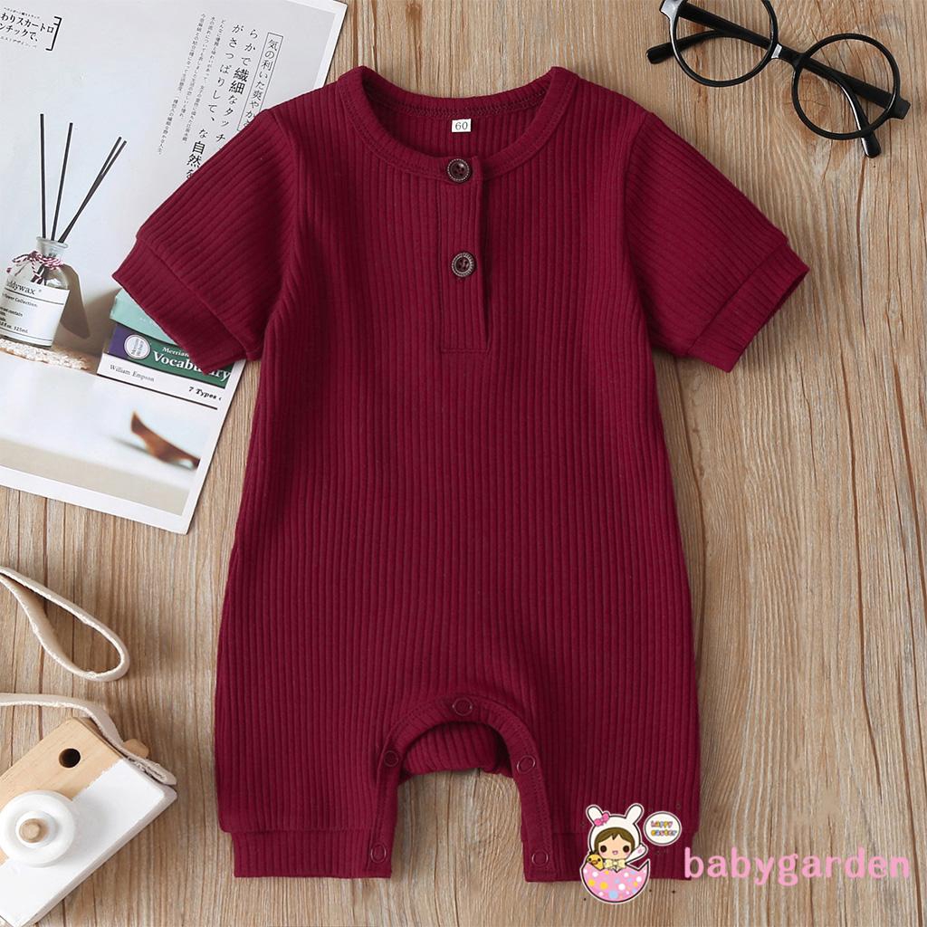 Áo Liền Quần Tay Ngắn Màu Trơn Dành Cho Em Bé