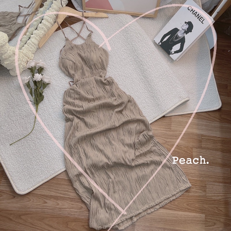 ĐẦM MAXI CỔ YẾM ĐAN LƯNG VẢI THUN GÂN SÓNG | BigBuy360 - bigbuy360.vn