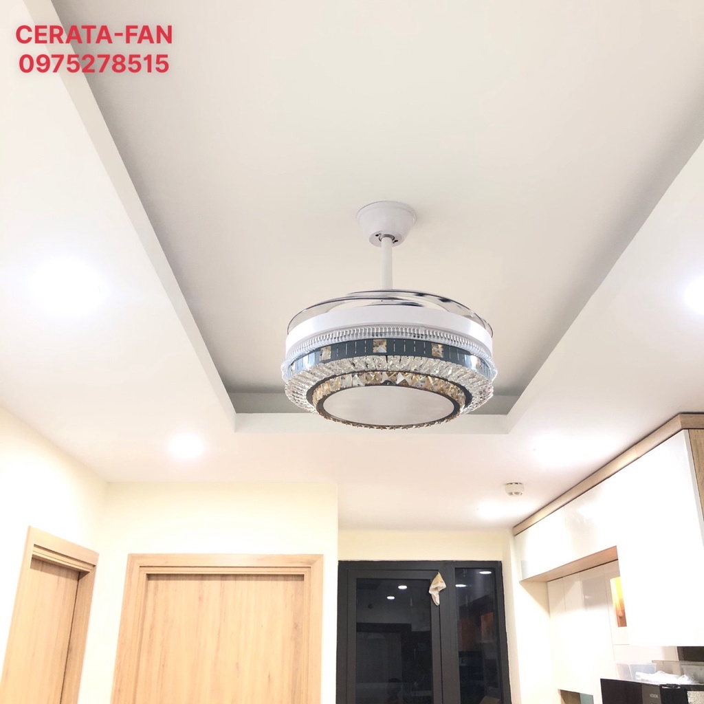 Đèn Quạt Trần Giấu Cánh Cụp Xòe Cao Cấp Động cơ DC  6 cấp độ gió Thiết Kế Đẹp Sang Trọng