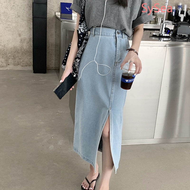 chân váy jean Lưng Cao Xẻ Tà Thời Trang Mùa Hè Cho Nữ