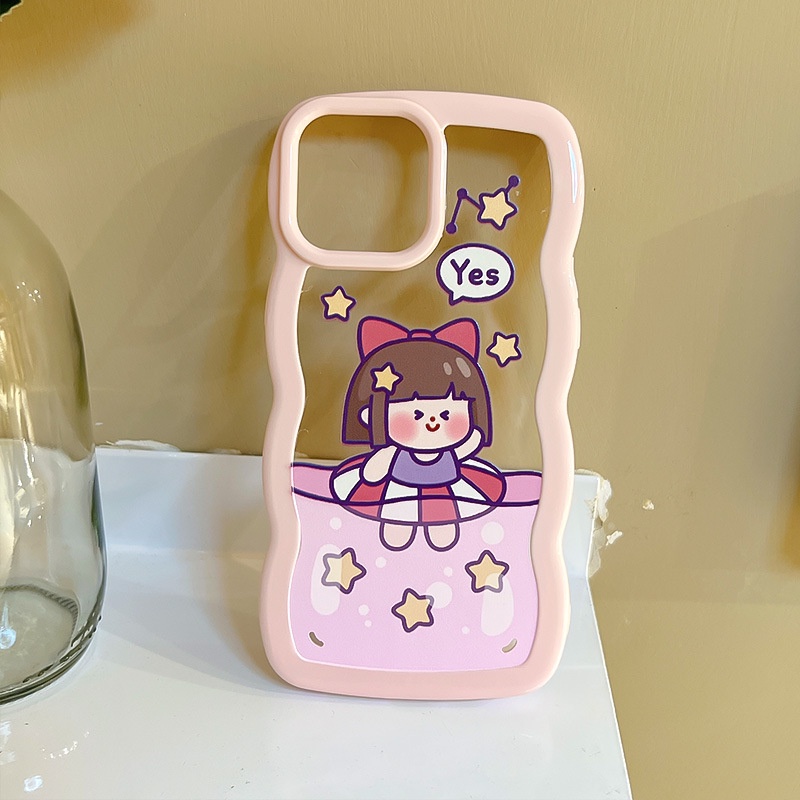 Ốp lưng iphone Ốp Điện Thoại Nhựa Acrylic Phối Ren Họa Tiết Hoạt Hình Cho iphone 13Pro 11 12 6 7 8 14pro xr Dinuo case