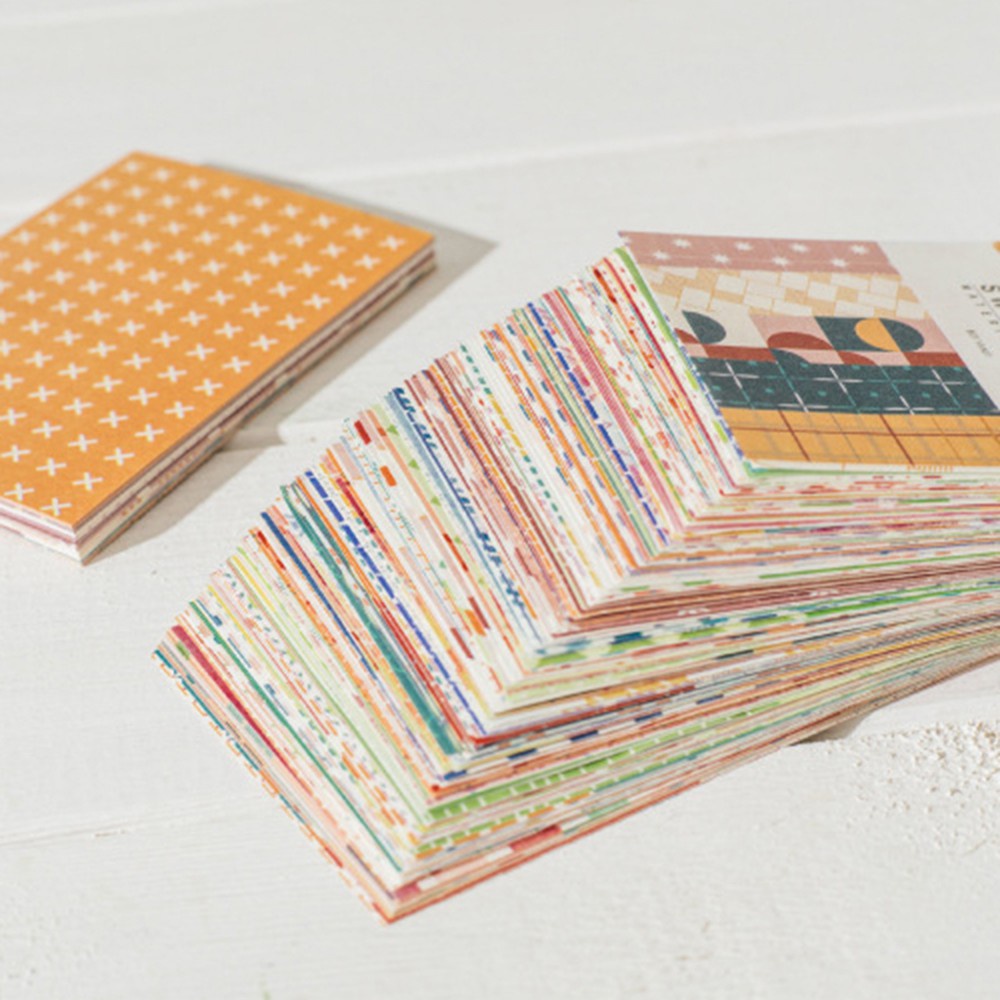 Set 50 thiệp giấy tự làm sổ lưu niệm/sổ tay họa tiết hình học ghép ô nền đủ màu sắc sáng tạo làm quà tặng