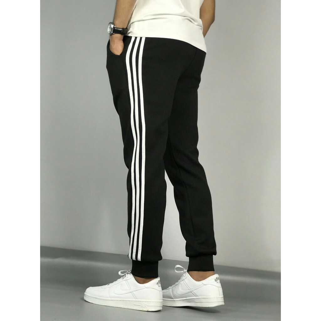 QUẦN THỂ THAO NAM DÀI 3 SỌC TRẮNG ỐNG BÓ JOGGER