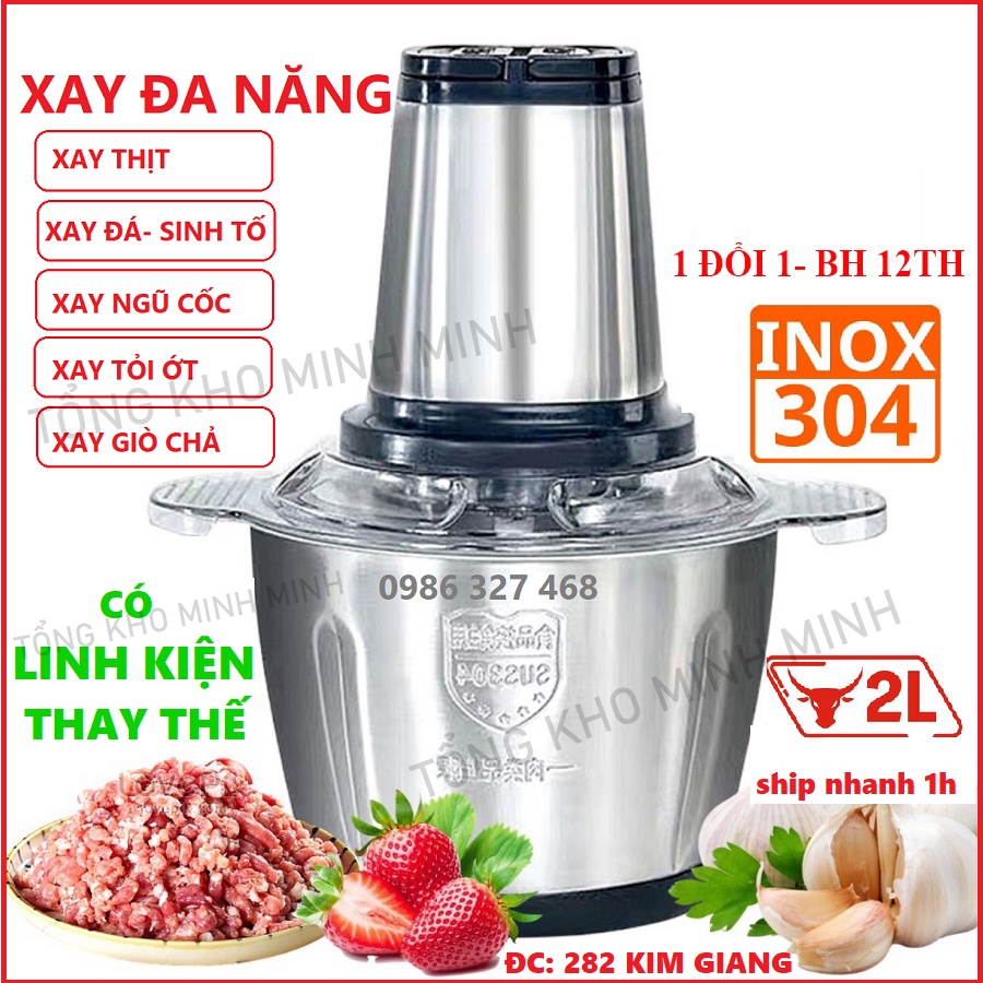 [SỈ- RẺ ] [1 Đổi 1] Máy Xay Thịt 2l Đa Năng Xay Cá,Thịt, Tỏi Ớt Cối Inox 304 Ko Gỉ 4 Lưỡi Dao Kép Siêu Sắc