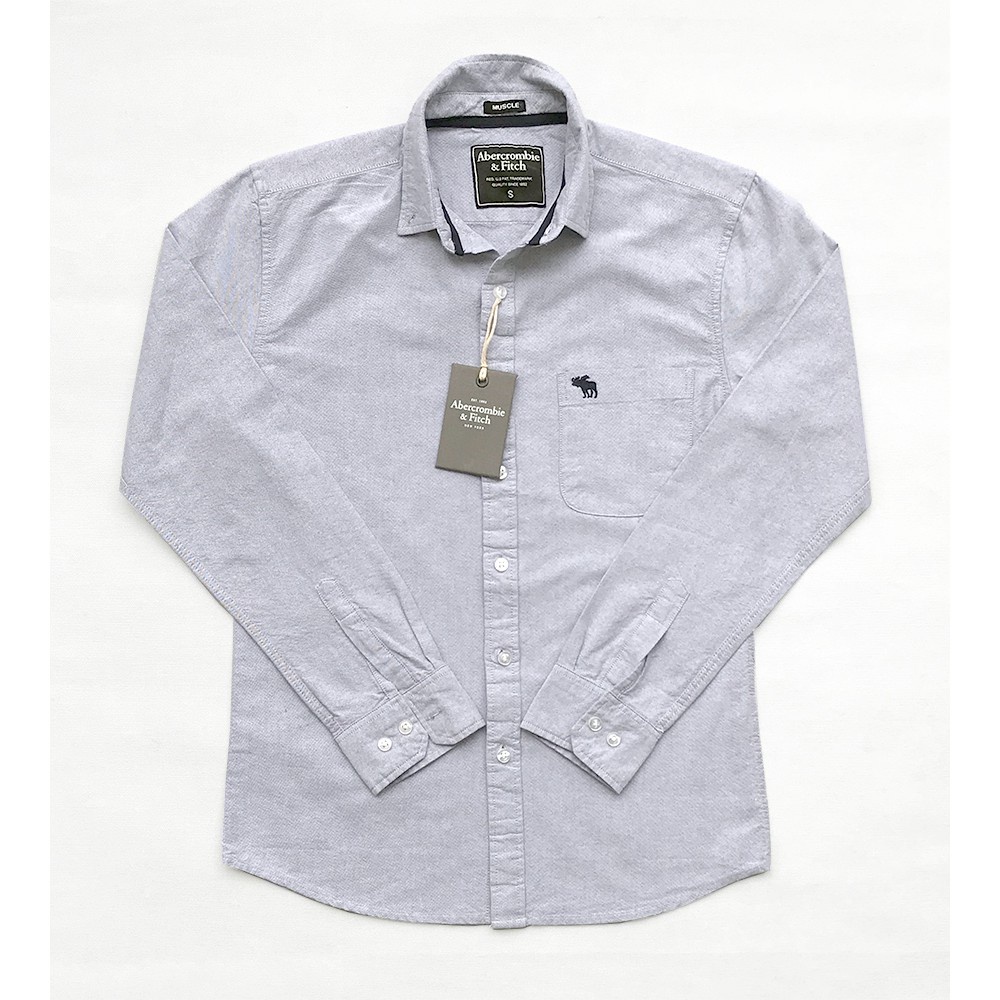 Sơ mi nam Abercrombie & Fitch tay dài xám tiêu vải oxford dáng muscle - Mạnh Mẽ Nam Tính 🎓