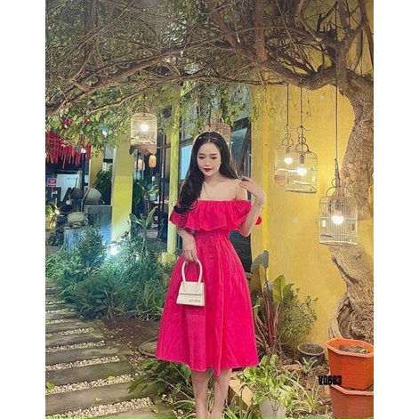 Đầm váy nữ trễ vai sang chảnh họa tiết 3 màu cá tính sáng da tôn dáng trẻ trung sang trọng thanh lịch siêu xinh